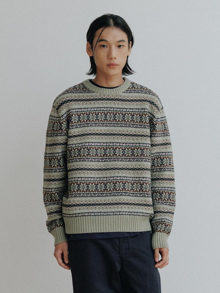Deowedeoijeueosseom Wool Fair Isle Sweater (Mint Green)