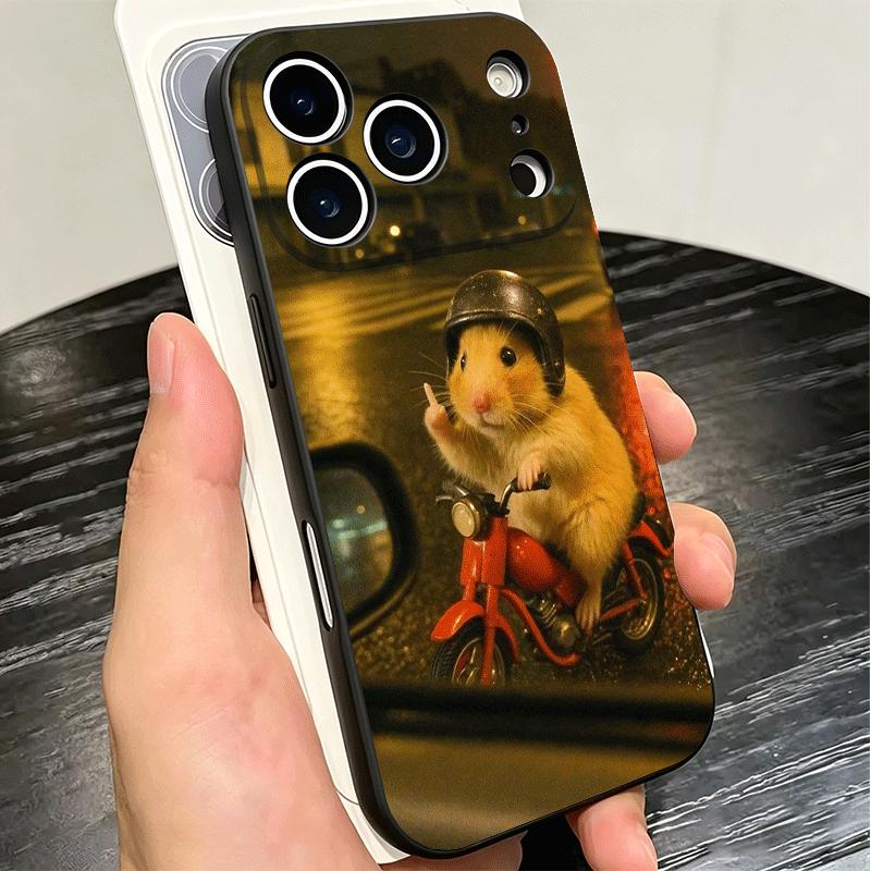 Funny Cute Pet Hamster Soft Phone Case for iPhone 16 16E 17 Air 15 Pro Max 14 Plus 13 Mini 11 12 7 Black Cover Back Shell