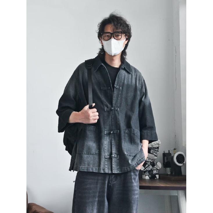Summer New Chinese Style Vintage Denim Jacket For Men And Women, Loose Retro Button Washed Denim Top
