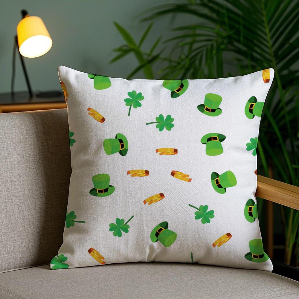 Funny St Patricks Day Cushion Cover Soft Plush Fabric DoubleSided Printed Sofa Cushion Cover for All Seasons Home Decor Gift