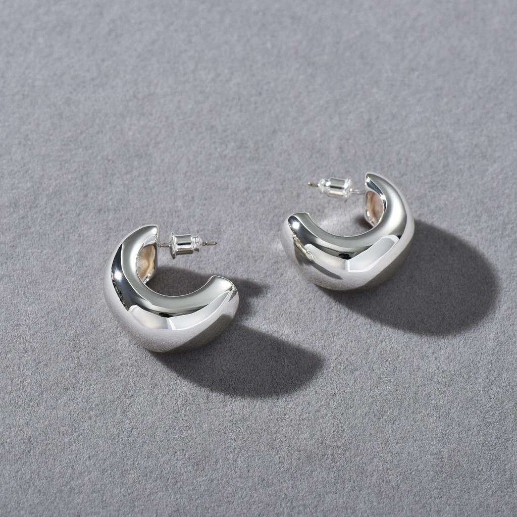 Retro Geometric Simple Temperament C-Shaped Smooth Circle S925 Silver Needle Stud Earrings Niche Light Luxury Fashion Earrings