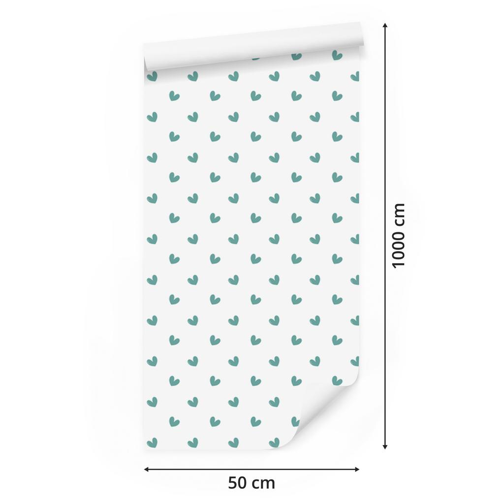 Heart Wallpaper White, Sea Blue and Light Gray 50x1000