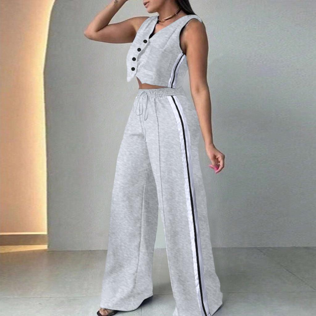 Women's Color Casual Fashion Sleeveless Vest And Pants Two-piece Set