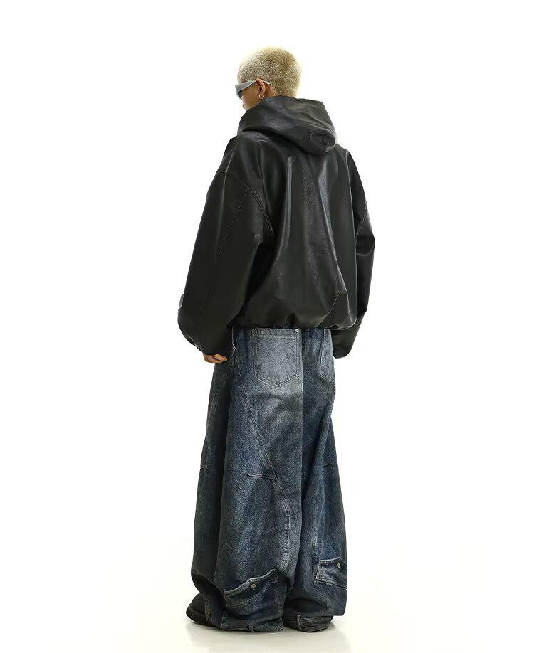 Chaqueta de Motocicleta de Cuero Negra con Capucha para Hombre - Cortavientos, Silueta Atractiva