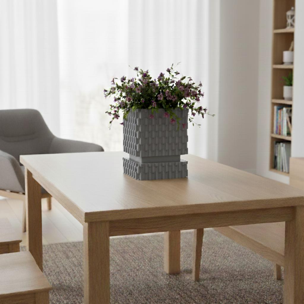 Modern Gray Flowerpot with Drainage and Geometric Cover