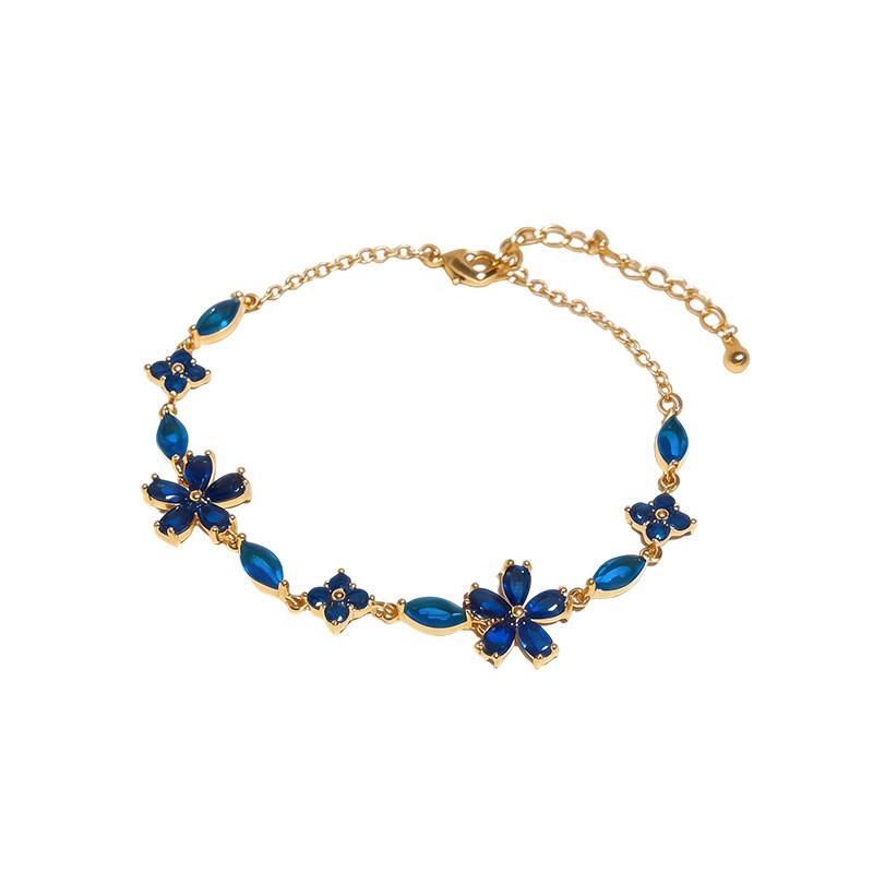Minimalist Flower Cz Crystal Silver Bracelet For Women Office Wear