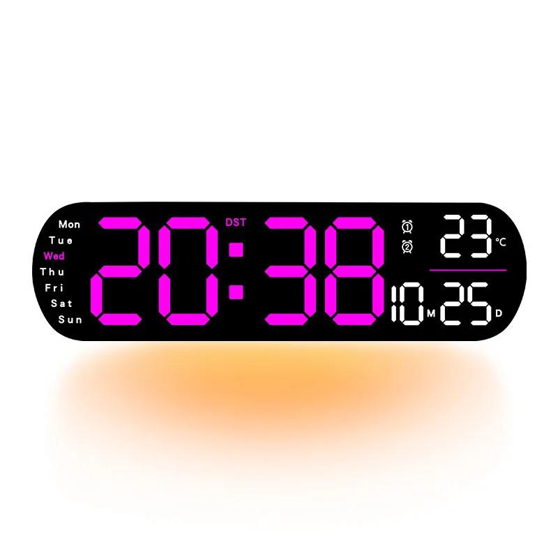 Large Digital LED Wall Clock Multifunctional Adjustable Atmosphere Light Color Changing Electronic Alarm Clock