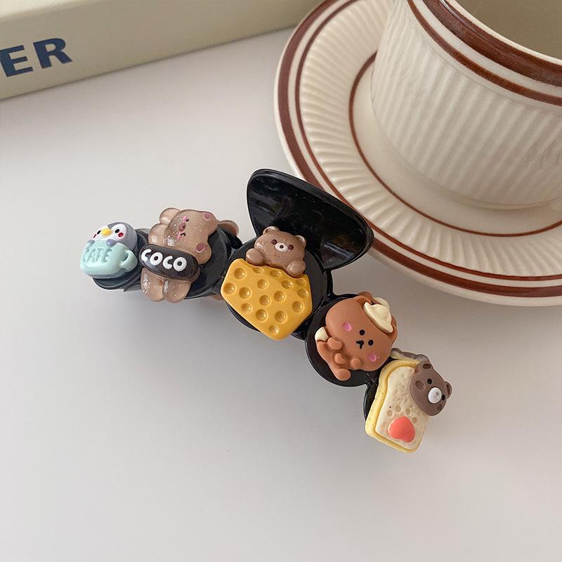 New Cute Cartoon Biscuits Hair Claw Bow For Women Girls Creative Hair Decorate Hair Clip Ponytail Shark Hairpin Hair Accessories