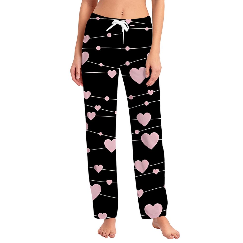 Womens Pajama Pants Sleepwear Casual Drawstring Elastic Waist Pants Comfy Straight Yoga Loose Trousers