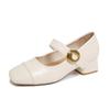 2025 Autumn Korean-Style Mary Janes: Soft Leather Square-Toe Chunky Heel Mid-Heel Shoes for Women