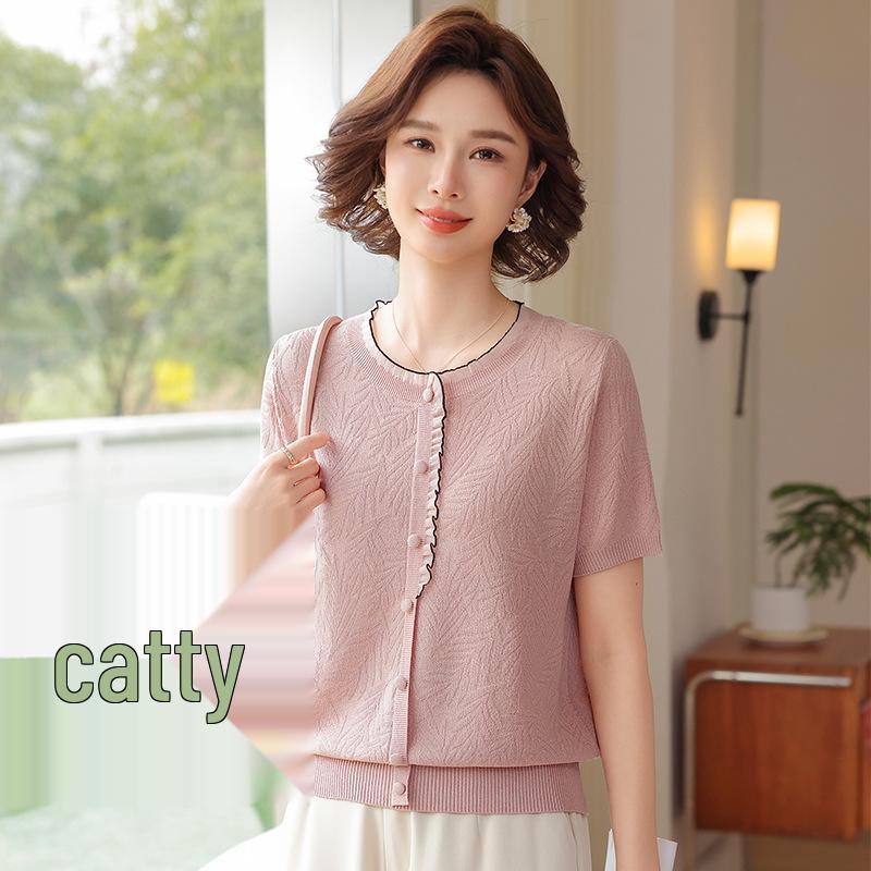 Mom's Summer Ice Silk Short-Sleeve T-shirt - 2026 New Style for Middle-Aged and Elderly Women