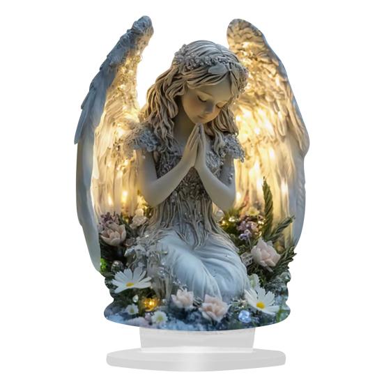 2D Flat Table Sign Acrylic Prayer Wings Angel/Fairy/Nativity Scene Desktop Ornament for Tabletop Shelf Mantel Decor