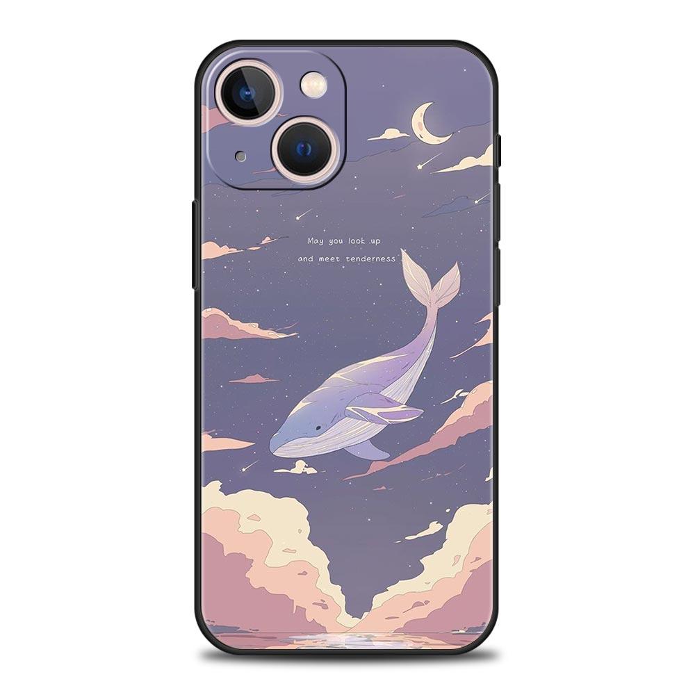 Japan Sunset Scenery Luxury Phone Case For iPhone 13 15 14 12 11 Pro MAX XR X SE XS 7 8 Plus Silicone Black Protection Cover