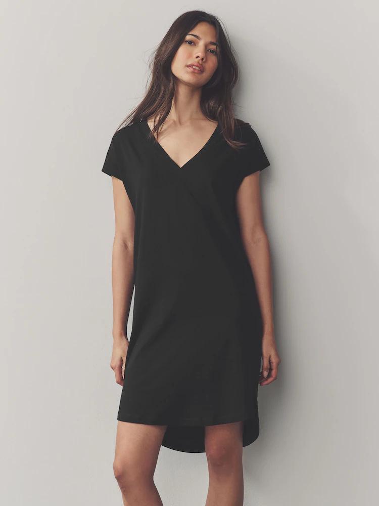 2026 Women s Solid Color V-neck Summer Dress - Sexy, Slim Fit, Short Sleeve Medium чёрный
