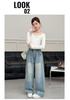 Girls' Autumn 2026 Wide Leg Rhinestone Jeans - Children's Straight Leg Trousers for Middle and Older Girls.