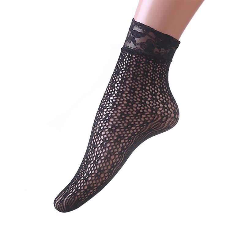 Summer-Ready Black Fishnet Lace Stockings: Odor-Resistant, Sweat-Absorbing, Sexy, Thin Jacquard Short Socks for Women