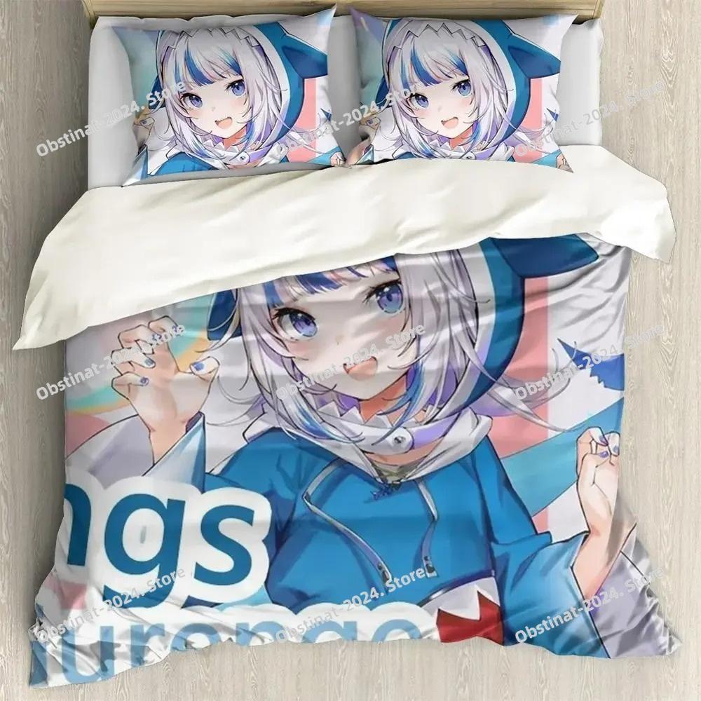 Anime Hololive EN Gawr Gura Bedding Set Printed Bed Set Duvet Cover Sheet Pillowcase Bed Soft Quilt Cover Full Queen King Size