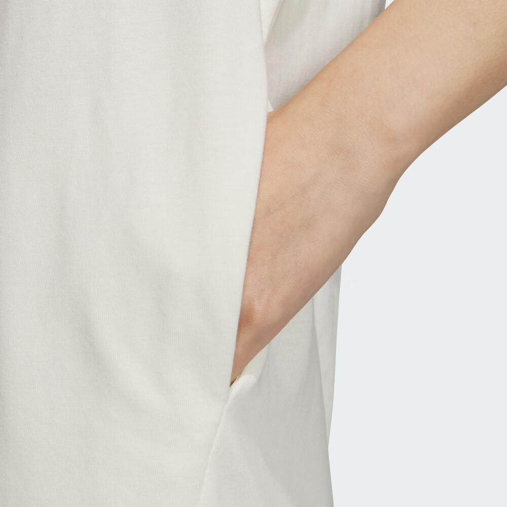 Adidas Round Neck Solid Color Casual Short Sleeve Dress Women Dresses Off-White JI5086