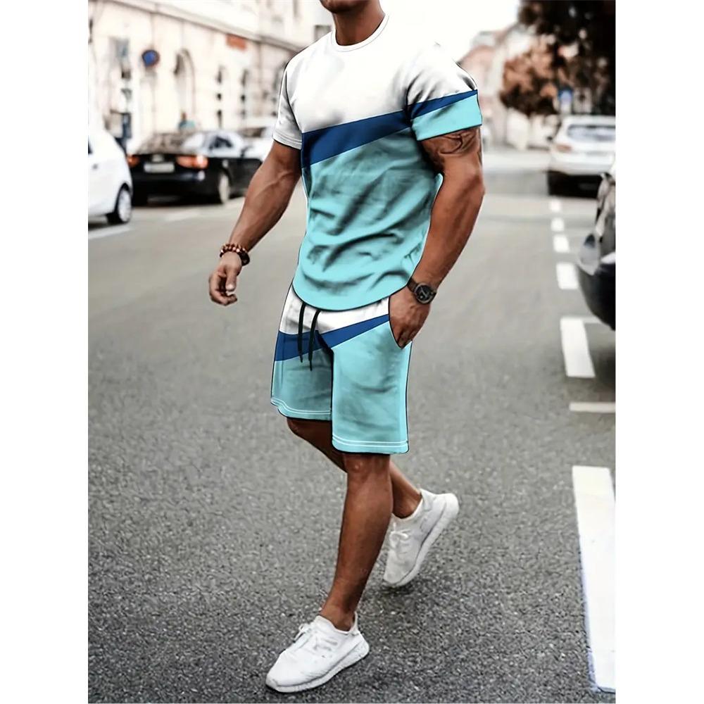 

New Summer Men s Sports Short Sleeve T-Shirt Set, Two-Piece Outdoor Travel Shorts Training Outfit 6XL
