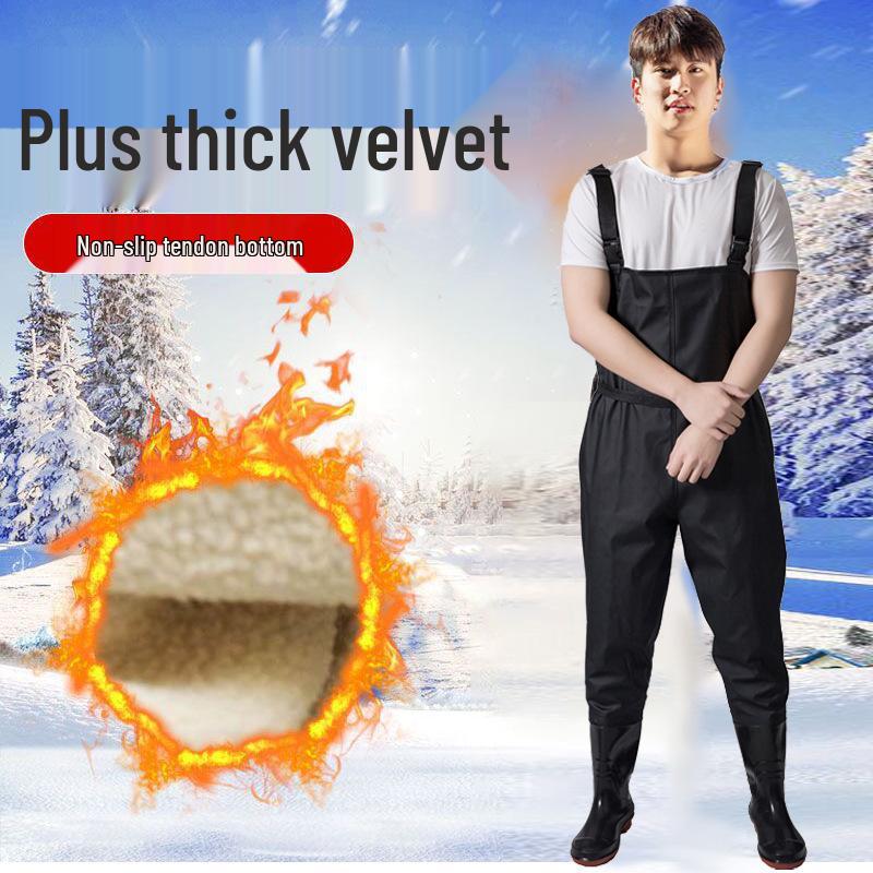Insulated Waterproof Fleece-Lined Waders: Half-Body, Full-Body, Wear-Resistant Fishing Pants with Leather Reinforced Crotch