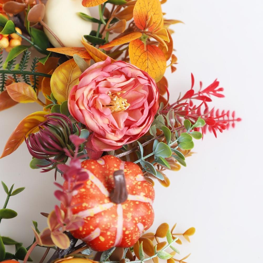 1 Pcs Fall Wreath Vibrant 18'' Fall Wreath With Pumpkins & Flowers - Perfect For Thanksgiving Artificial Flowers Decorations