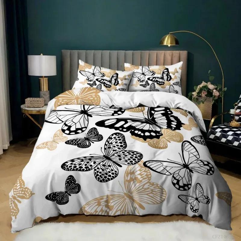 Pretty Pink Butterfly Douvet Cover Set Print Insects for Comforter Bedding Sets Super Soft Warm Bed Furniture Set Bedroom Girl