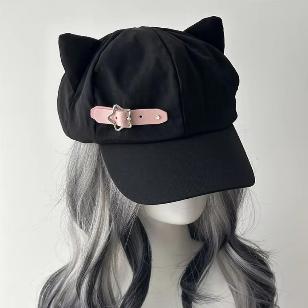 Cappello Piatto Gotico Ispirato ad Harajuku con Orecchie da Gatto e Zip Cappello da Sole Moda Lolita Berretto Cappello Donna Ragazze