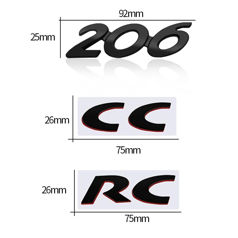 Adesivo Metallico 3D SQOB1 Emblema Decorazione RC 206 CC Adesivi per Bagagliaio Posteriore Per Peugeot Car Styling