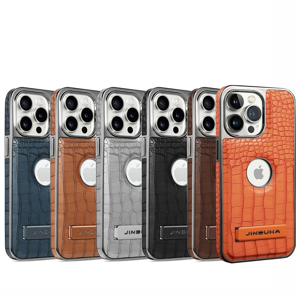 Boutique Crocodile Texture Eco Leather Case For iPhone 16 15 14 Plus 13 12 Pro Max Magnetic Cover Hidden Stand Bracket Premium