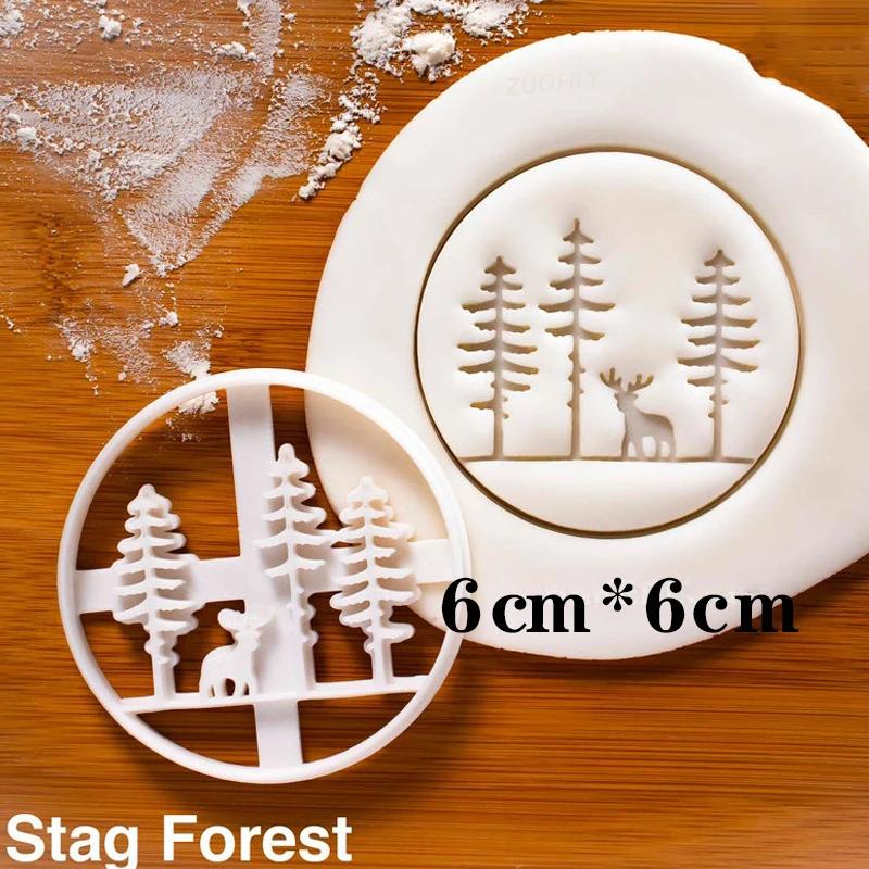 Christmas Cookie Embosser Mold Cartoon 3D Santa Claus Elk Chimney Fireplace Fondant Stamp Cake Decorating Tools Baking Supplies
