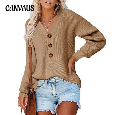 Autumn and Winter Women's Cardigan Sweater Button Down Sweater Knit V-Neck Sweater