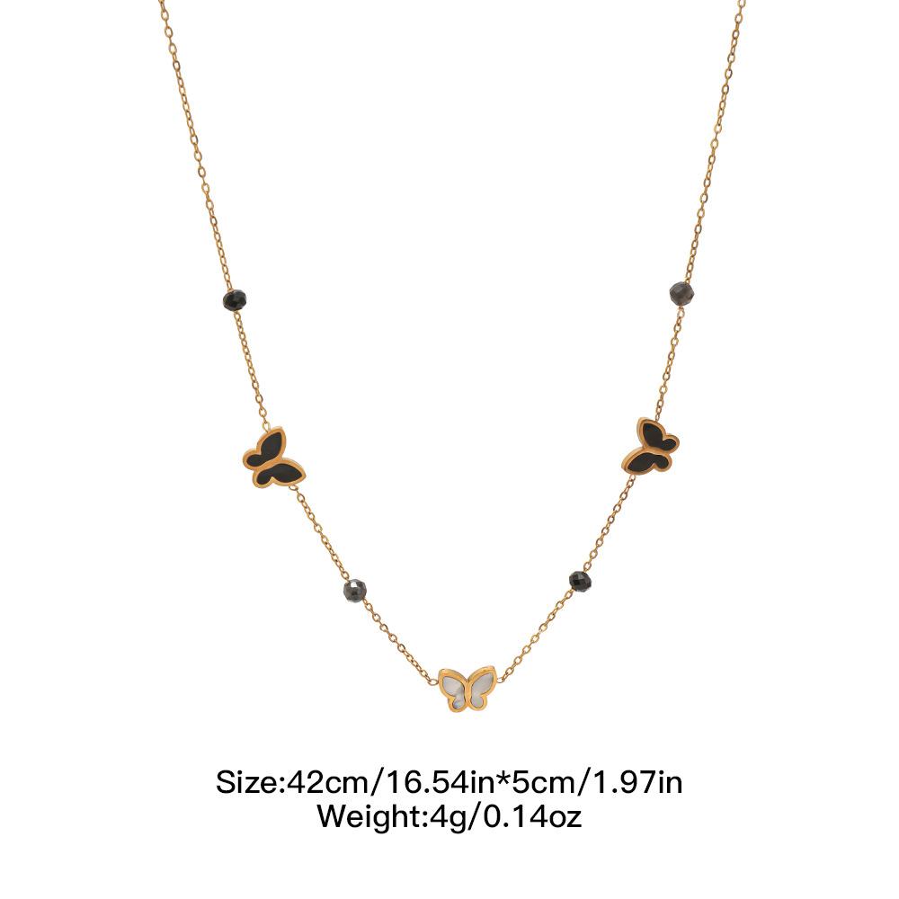 GEMCHIC Women s Butterfly Necklace and Four-Leaf Clover Bracelet Set, Titanium Steel Fashion Jewelry
