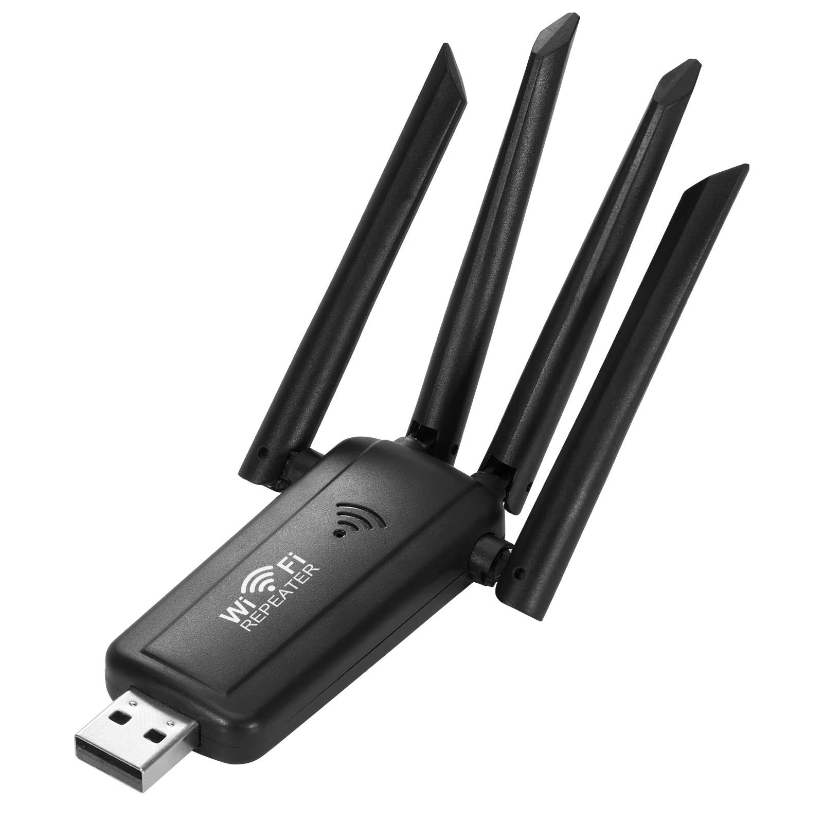 

300 Мбіт/с Бездротовий USB-ретранслятор WiFi 4 антени Підсилювач сигналу WiFi Розширювач діапазону 2.4G для розширення домашньої мережі чорний