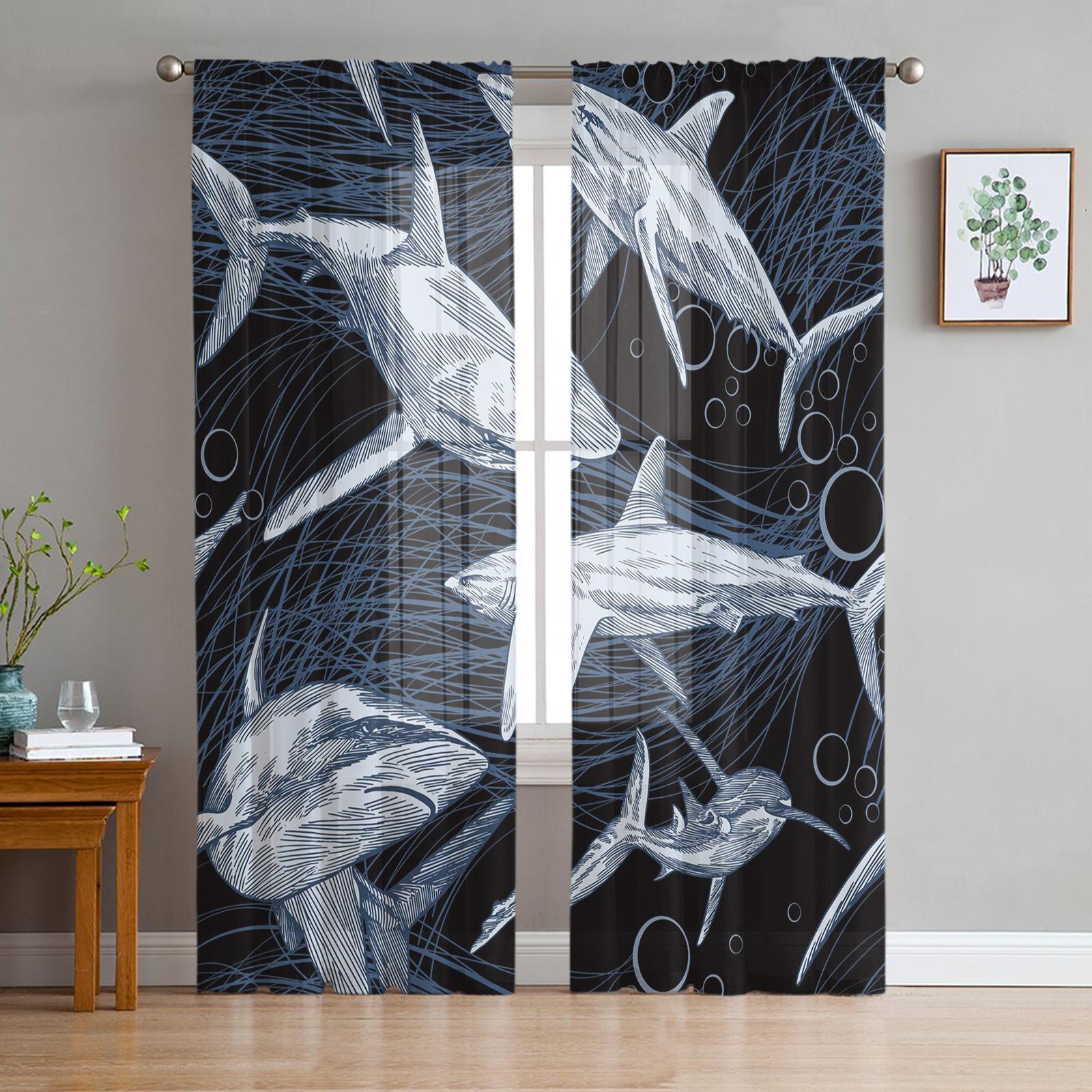 Тюлевые шторы с изображением акулы — фото 9