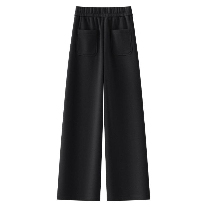 Women's Angora Red Wool Wide-Leg Pants, Autumn/Winter 2024 Style, Soft Thickened Straight-Leg Design.
