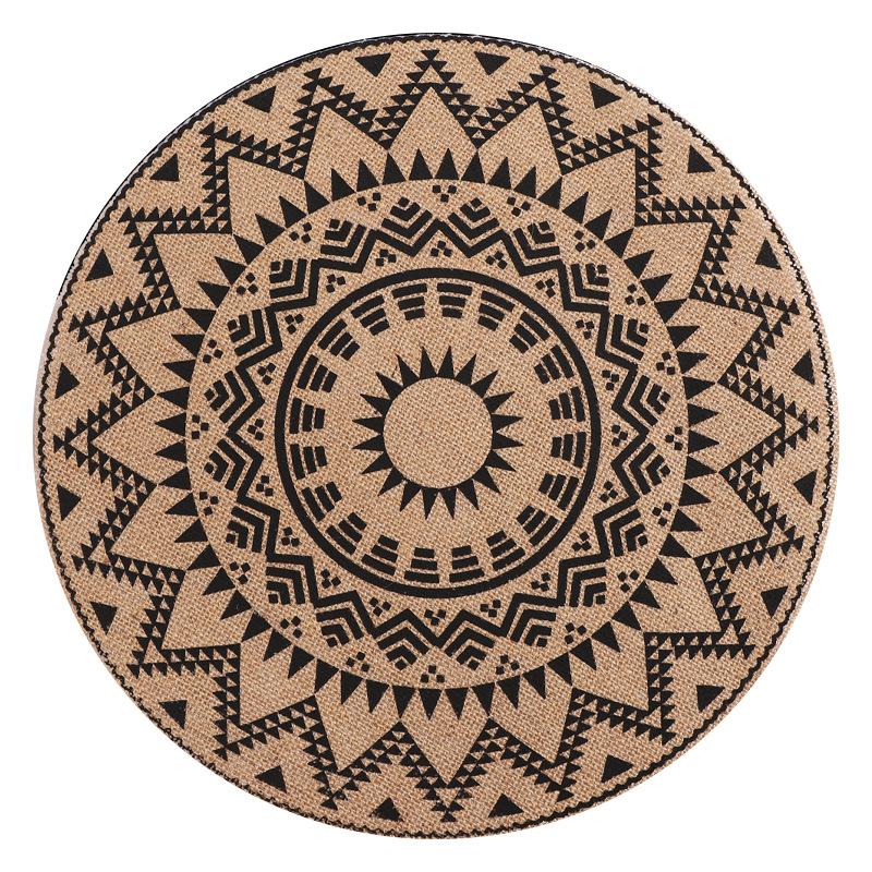 Large Round Jute Placemat Bohemian INS Style Silk Screen Printed Heat Resistant Table Mat Insulation Pad for Kitchen Dining Home Decoration