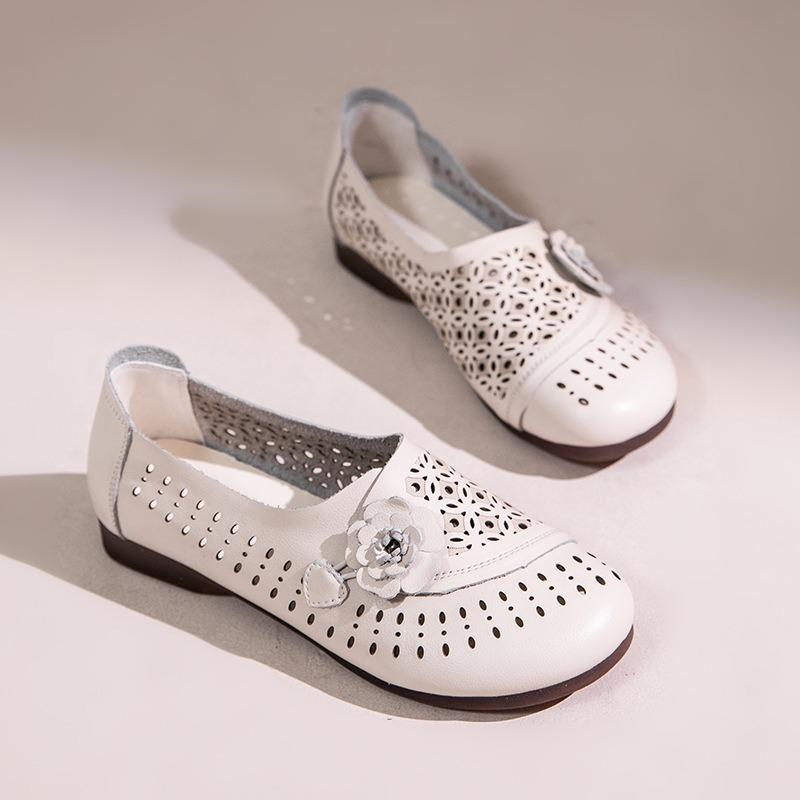 

Весенне-летние сандалии для новых мам, женские, с дырочками, дышащие, на плоской подошве, с мягкой подошвой, ретро кожаные, средней и пожилой возрастной группы, одинарные туфли, комбинезонные кожаные туфли 41