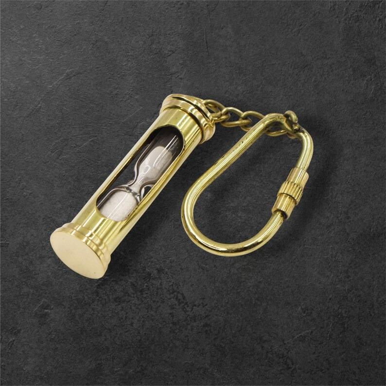 Personalised Sand Timer Keyring: Brass Hourglass Keychain