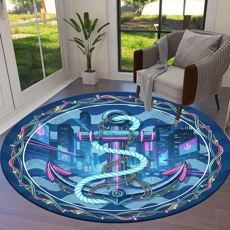 Anchor Round Area Rug,Carpet Rug for Living Room Bedroom Sofa Playroom Decor,Non Slip Floor Mat