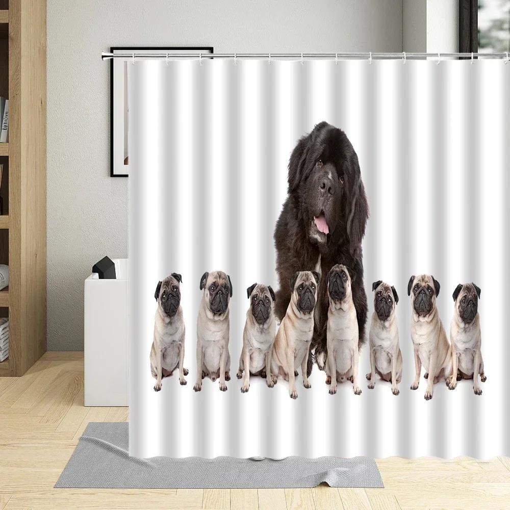 Creative Pug Funny Puppy Dog Pattern Shower Curtain Waterproof Polyester Fabric Bath Curtains Pet Shop For Home Decor With Hooks