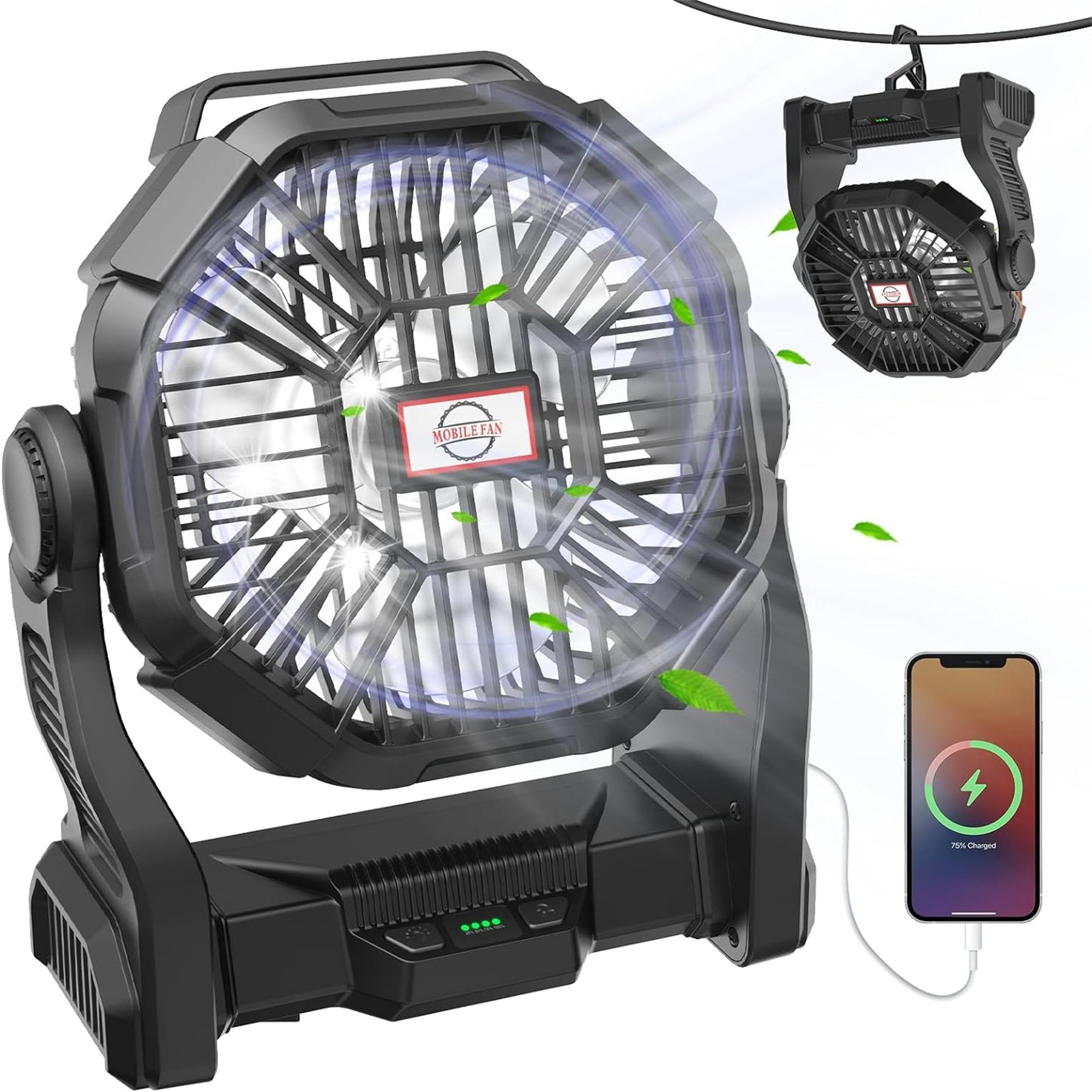 

Вентилятор для кемпинга со светодиодным фонарем, время работы 58 часов, перезаряжаемый аккумуляторный вентилятор, портативный вентилятор со светодиодной подсветкой чёрный