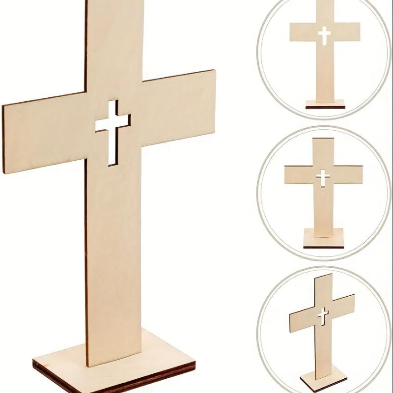24pcs Wooden Crosses for DIY Crafts, Religious Art Projects, Church Communion, Home Decor Wooden Cross Shapes