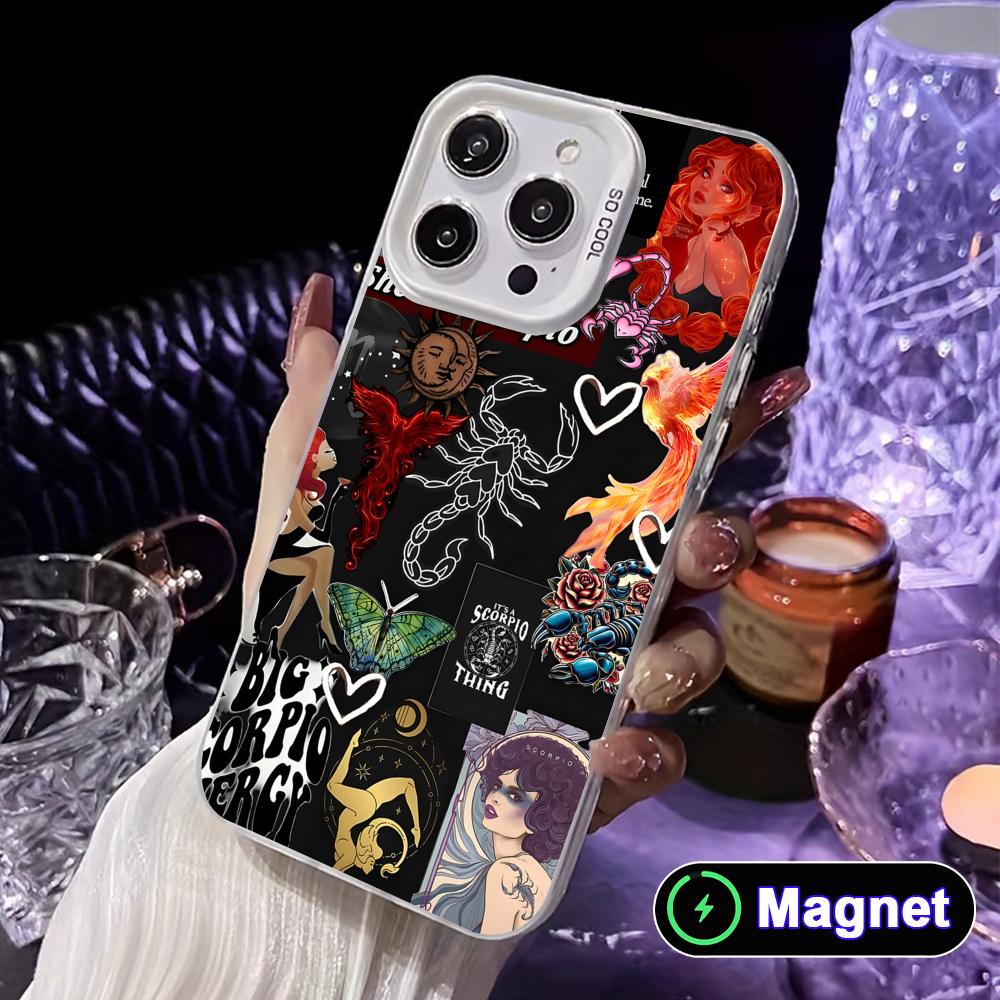 

Zodiac Sign Scorpio Phone Case for iPhone 17 16 15 14 13 12 11 X XR XS Air Pro Max Plus Colorful Silver MagSafe Cover iPhone 11 Pro Max