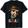 G.O.A.T. Cowboy Goat Graphic Tee Patriotic American Flag Print Crewneck T-Shirt