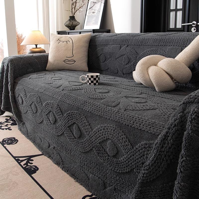 Solid Color Luxury Plush Sofa Towel Winter Warm Thick Velvet Sofa Covers L-shaped Sectional Non-slip Slipcovers for Living Room