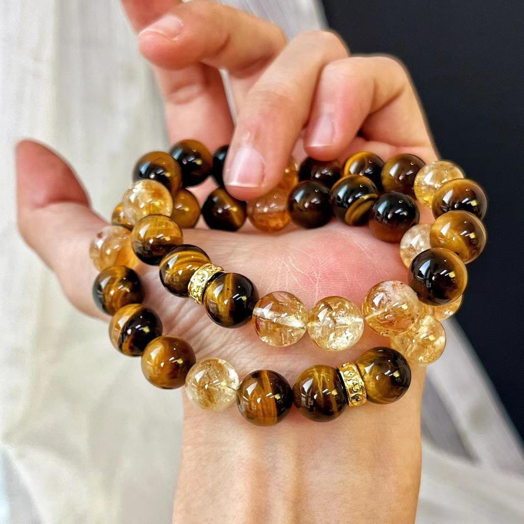10Mm Maillard Style Natural Citrine Bracelet Basic Commuter Natural Tiger's Eye Premium Bracelet