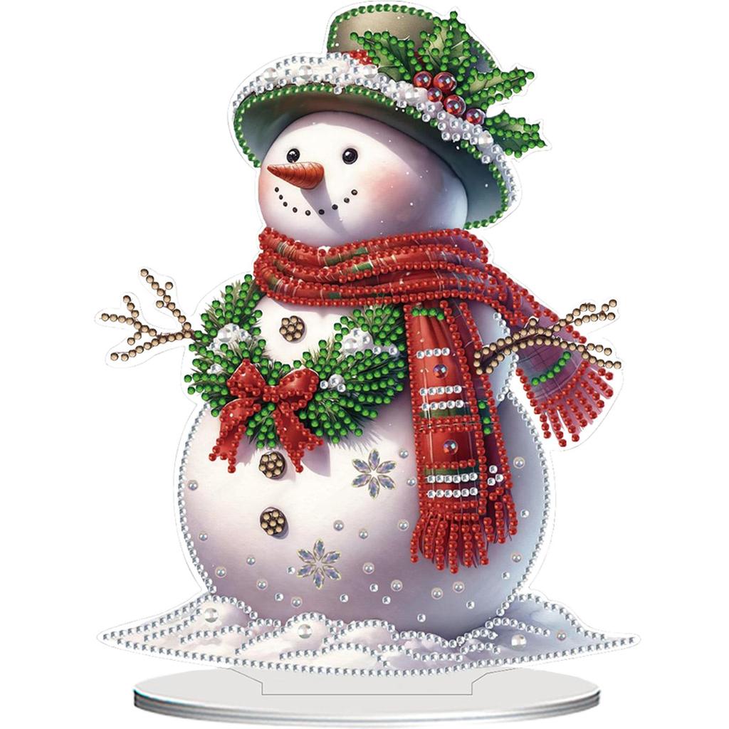 Christmas Snowman DIY 2D Flat Acrylic Desktop Diamond Art Kits Signle-Sided 23.8*17.7cm with Bright Special-Shaped Rhinestones