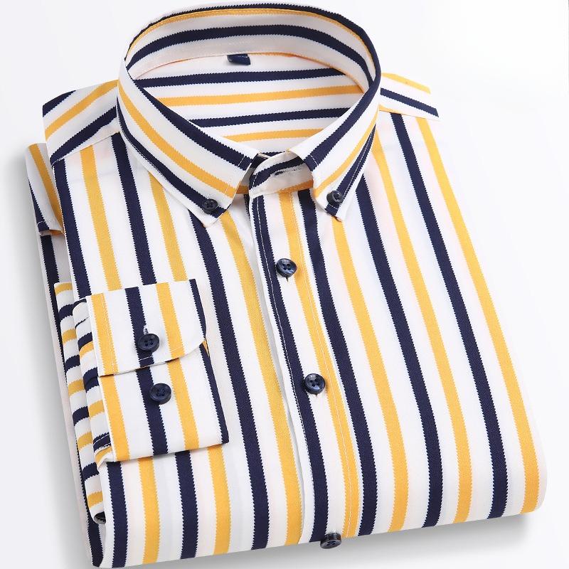Camisa elástica de manga larga para primavera y otoño para hombre Camisa adelgazante a rayas para hombre