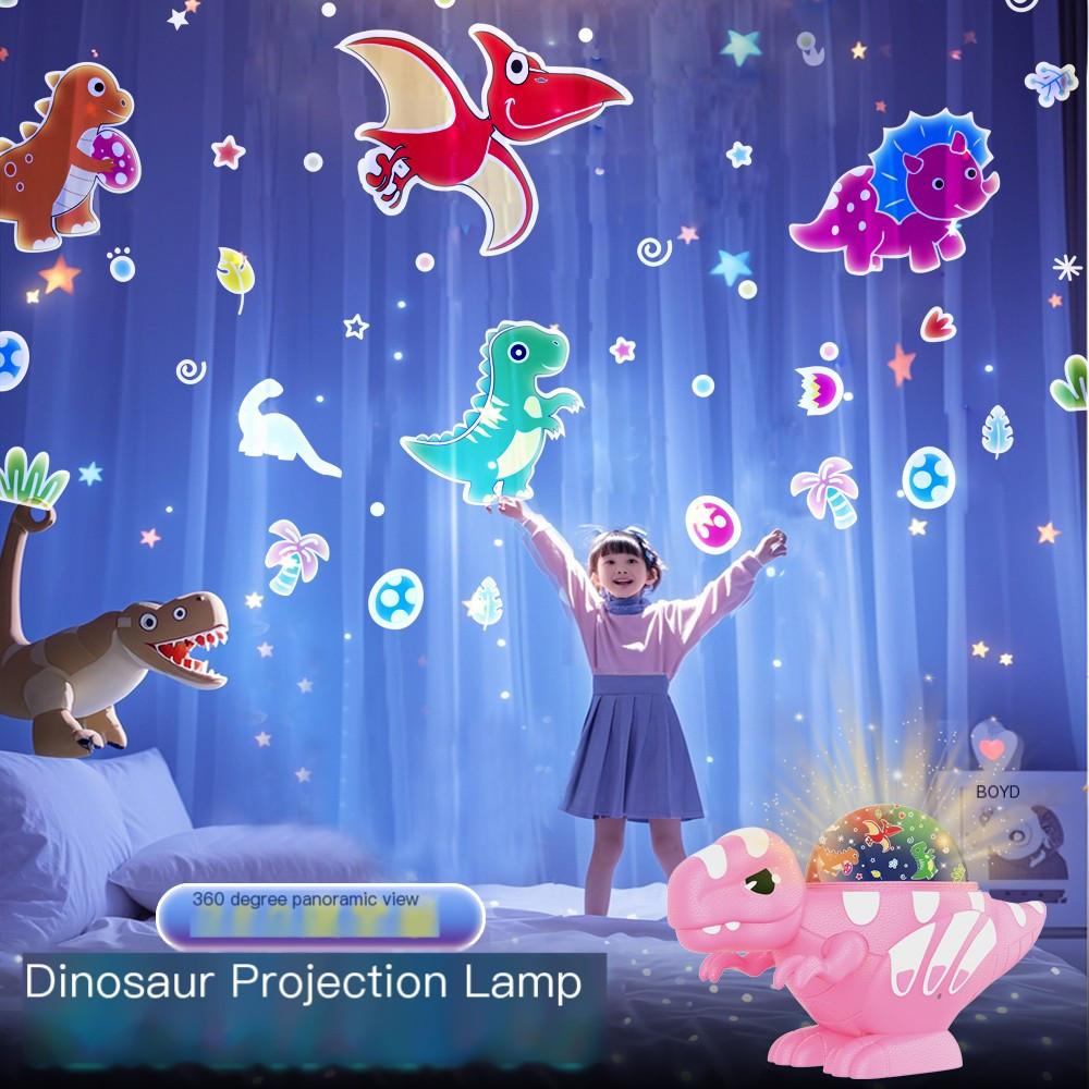 Dinosaur Night Light Projector USB Powered No Battery Needed, for Bedroom Ambiance Creative Dinosaur Themed LED Lamp with 360° Panoramic Projection