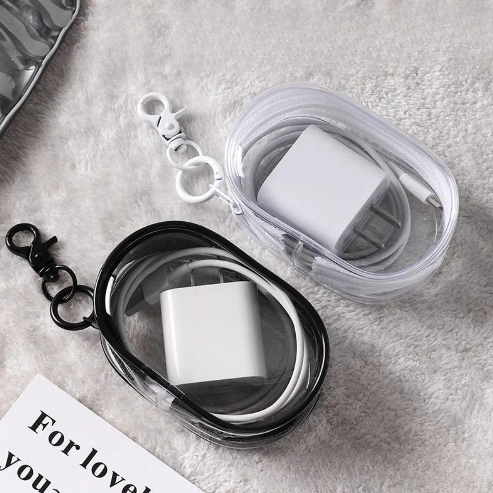 Portable Mini Clear Zipper Storage Bag - Space-Saving Organizer for Earphones & Chargers, Versatile with Handy Keychain Loop